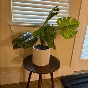Modern Green Faux Monstera Plant in White Pot